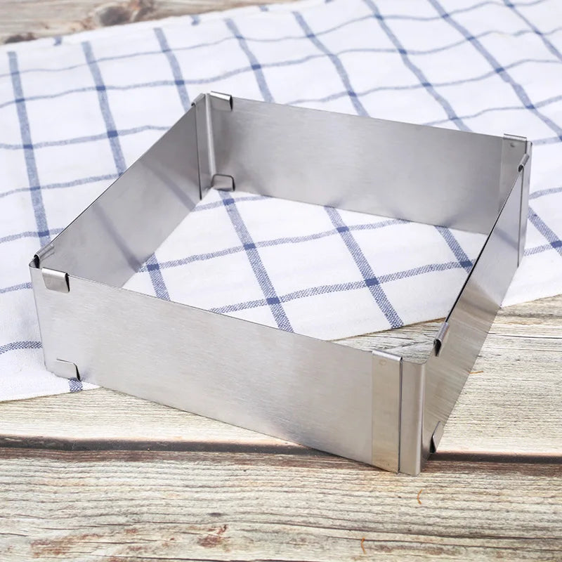 1pc large stainless steel adjustable telescopic active long square mousse ring cake baking mold