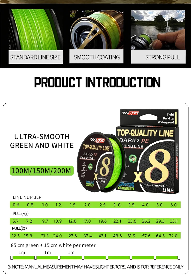 OBSEQUIO 8 Strand Braided Fishing Line 100/150/200M X8 PE Line fishing accessories For fishing equipment carp Braid Wire