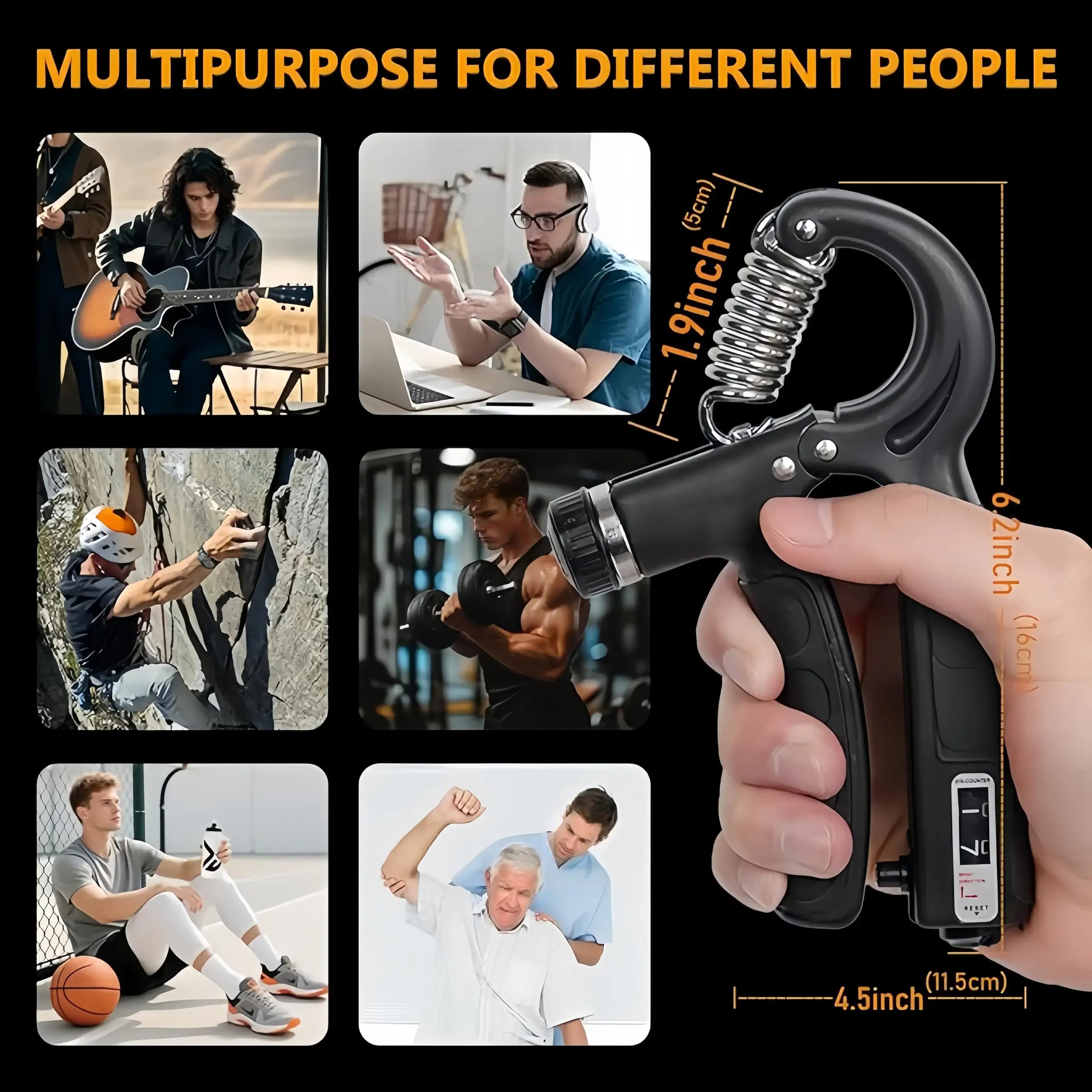 Adjustable Hand Grip Strengthener with Counter, Finger Exerciser Stretcher, Forearm Workout Equipment, Grip Ring Stress Ball, Hand Rehabilitation Trainer, Hand Strength Training Kit