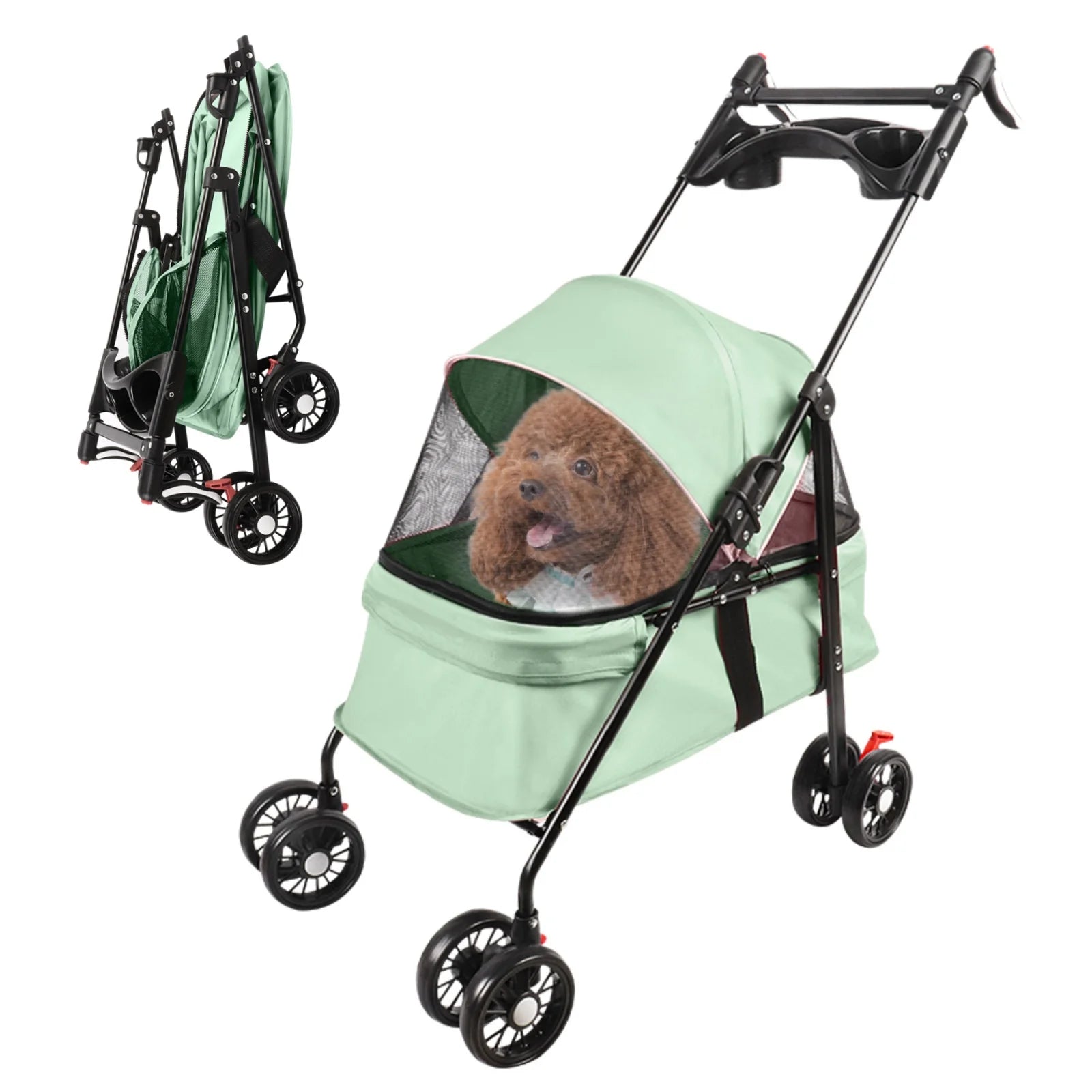 Folding Pet Stroller/Buggy, Dog/Cat Carrier, Pet Travel Stroller for Dogs with Cup Holder, Wheels with Brakes, Oxford Fabric, Steel Frame, 50 x 70 x 95 cm Ürün ana görseli