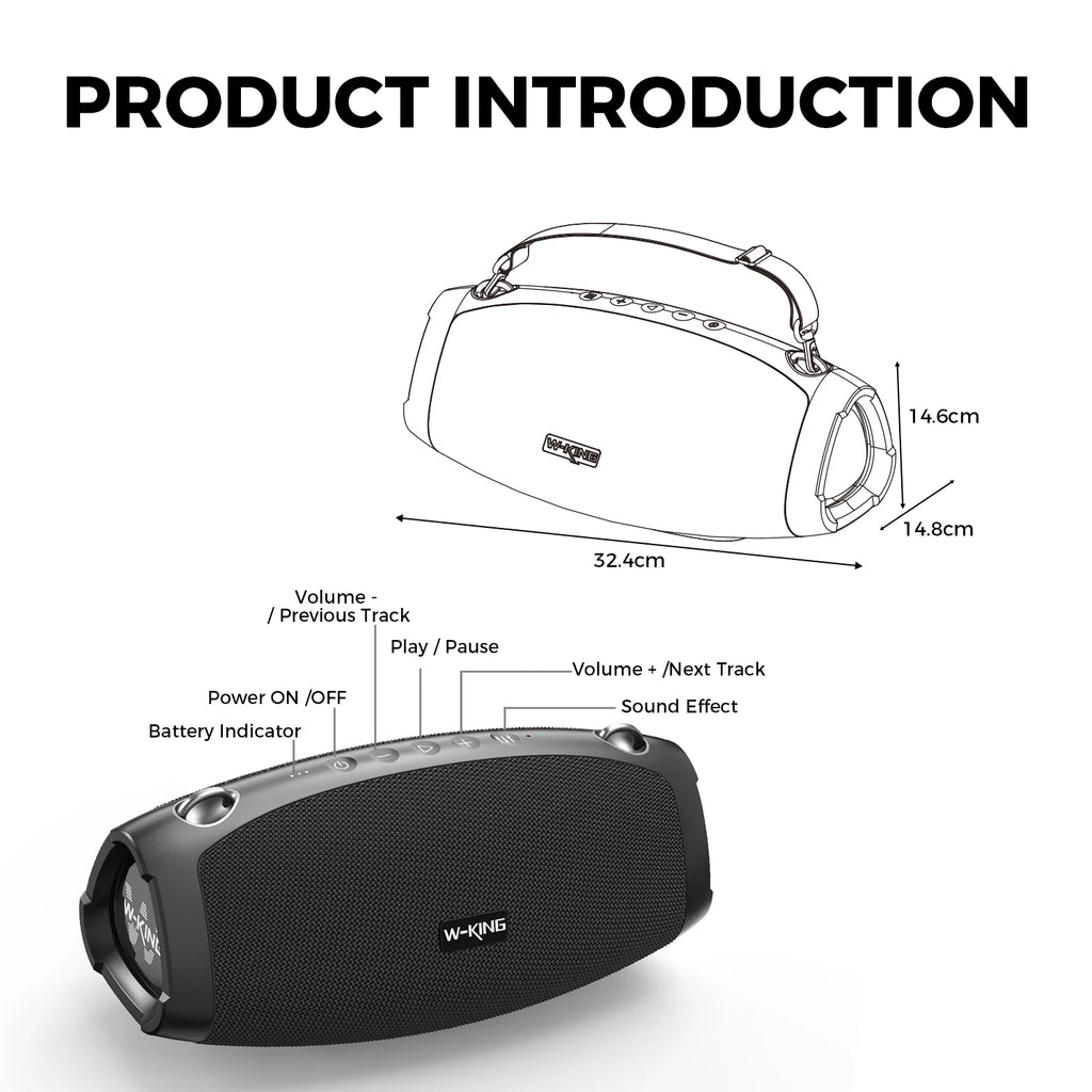 W-KING 70W Waterproof Portable Loud Bluetooth Speaker, Wireless Outdoor Boombox SubwooferTriple Passive Radiators-Deep Bass