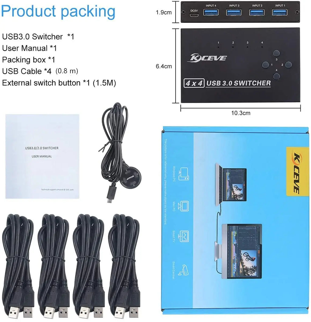 MZX 4x4 USB 3.0 Switch Selector KVM Switcher Hub 3 0 Cable PC Laptop Computer Share USB Devices Keyboard Mice Printer KVM Switch