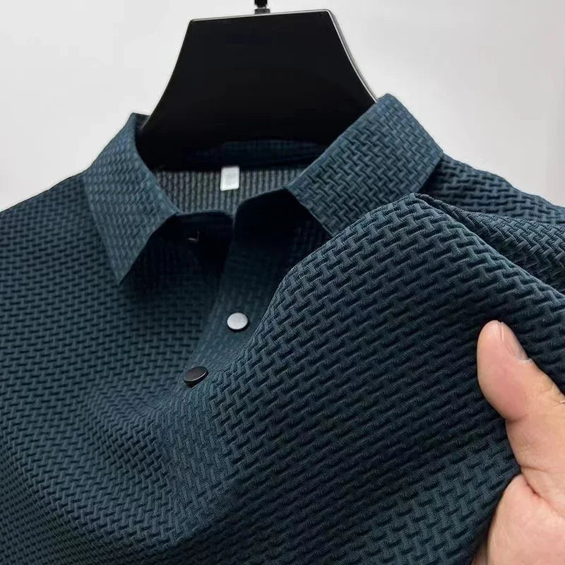 New Men's Business Casual Short Sleeved Bone Flower Solid Color POLO Shirt Fashion Breathable Comfortable Summer Versatile Top Ürün ana görseli