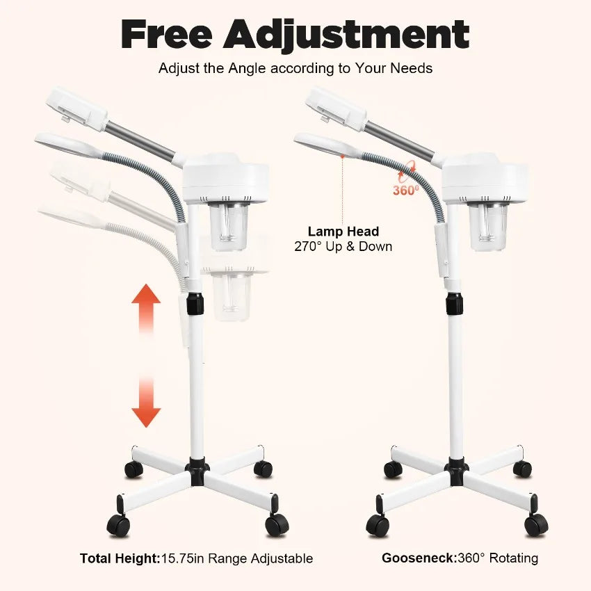 Dampfgerät für Gesicht, 2-in-1-Kombination, Zerstäuber, Ozon, Salon, Spa, Lupe, Luftbefeuchter mit LED-Lupenlampen, für Schönhei
