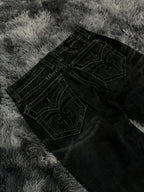 Y2K Black Washed Embroidered High-waisted Oversized Jeans Men European and American Retro Classic Loose Wide-leg Straight Pants