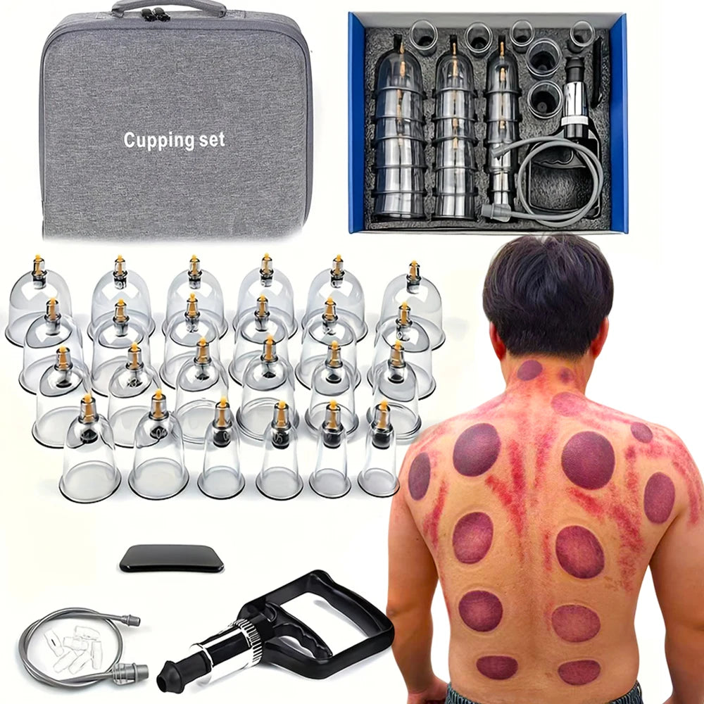 24Pcs Cupping Relax Set Multiple Sizes of Vacuum Cups with Hand Pump and Detailed Cupping Manual Massage Cupping Set for Massage Main image
