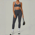 2PCS Women's Yoga Set High Waist Peach Hip Removable Padding Sports Bra Pants Fitness Suit Running Workout Gym Leggings Yoga Set