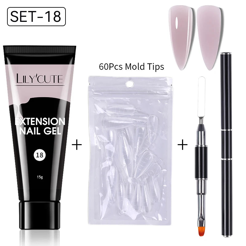 LILYCUTE 15ml Extension Gel Nail Polish Set Quick Nail Prolong With Extend Mold Nail Tips Acrylic Solution Manicure Tools Kit