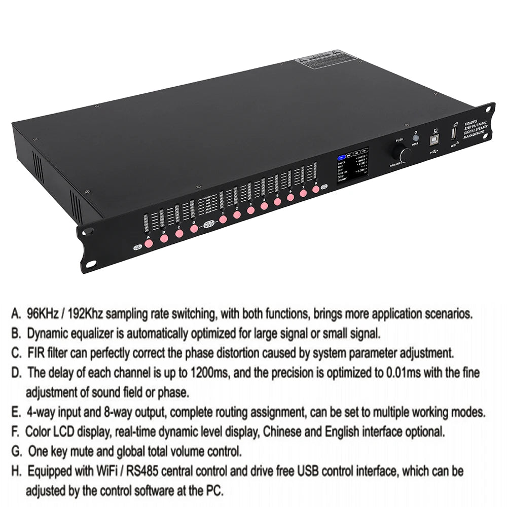 DP48X Professional Digital Audio Processor 4Input 8Output  Drive Rack Procesador With RIR DEQ 192KHZ Speaker Management System