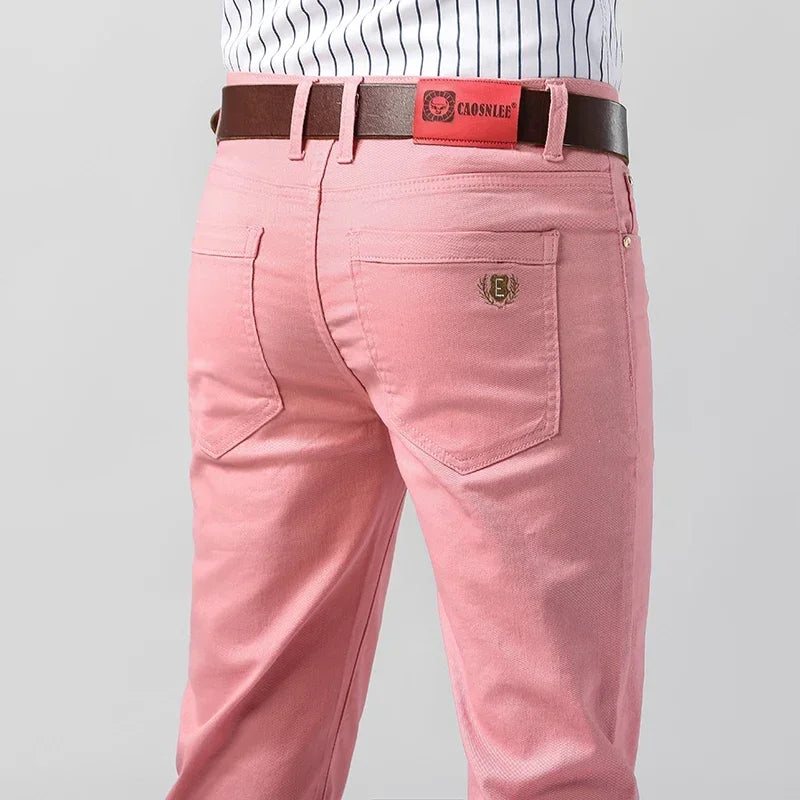 5 Colors Men's Colorful Denim Stretch Stretch Jeans Elastic Yellow Pink Red Slim Male Clothing Simple Business Denim Trousers Ürün ana görseli