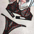 New Lingerie Thongs Set Sexy Ultra Thin Transparent Bra Women Underwire Push Up Bra Set Summer Romantic Peach Heart Underwear