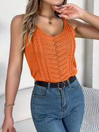 Spring Summer Casual V Neck Hollow Out Knitted Vest Solid Color Sleeveless Tops Orange Green White Khaki 2026 Women Clothes