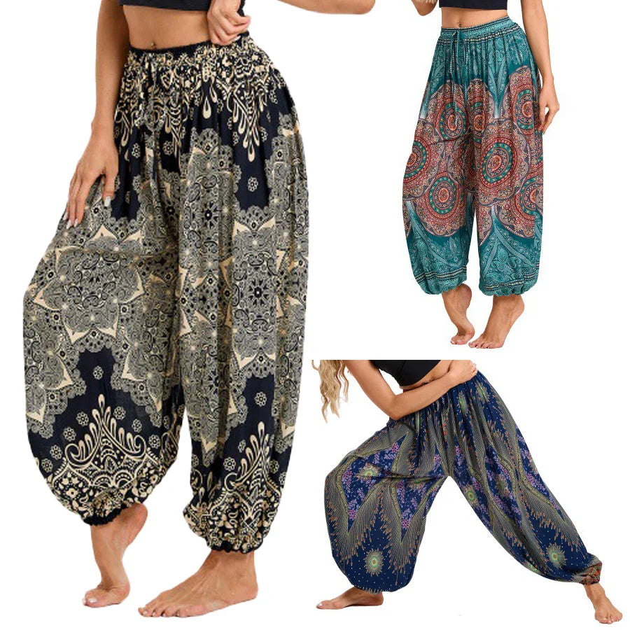 Women's Boho Wide Leg Harem Pants Adult High Waist Yoga Loose Lantern Pants Breathable Beach Trousers Vacation Printed Jagger