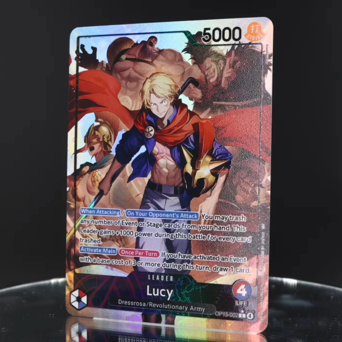 One Piece TCG OPCG English Leader card OP15 Leader Card Set Luffy  Lucy Enel Krieg Rebeca Brook KAMI's Island Textured Foil Card Secondary image