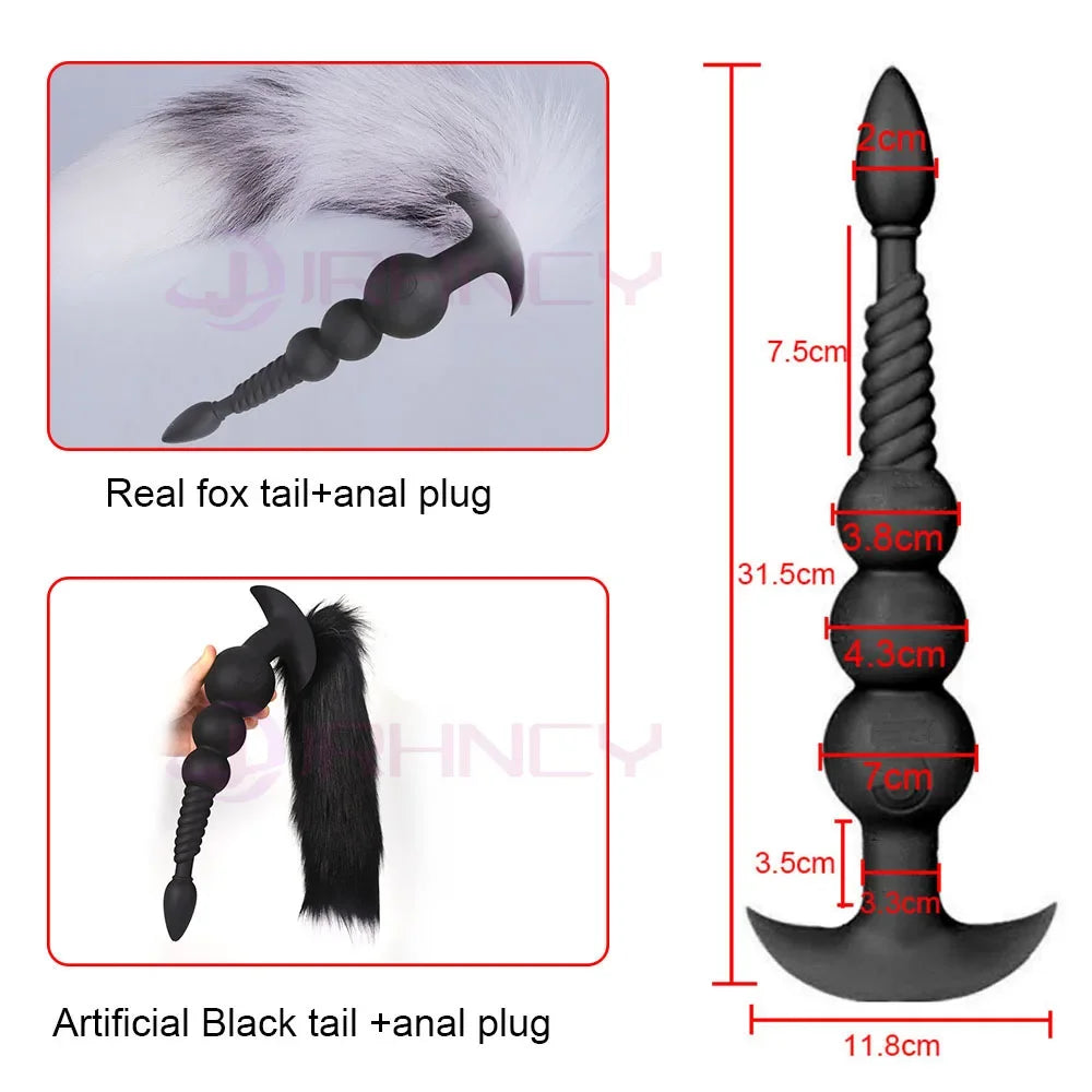 3-10cm Huge Anal Plug with Tail Sex Toys for Adult Games Couples DIY Cosplay Big Butt Plug Silicone Soft Long Anal Beads Women