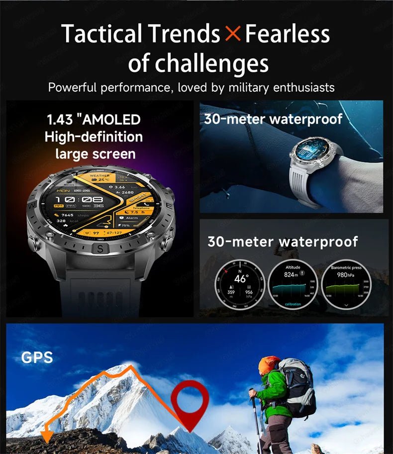 GPS Sports Smartwatch Men Women Swim Waterproof Fitness Tracker 2GB Memory Offline Maps  SpO2 Rugged Outdoor Smartwatch for Men