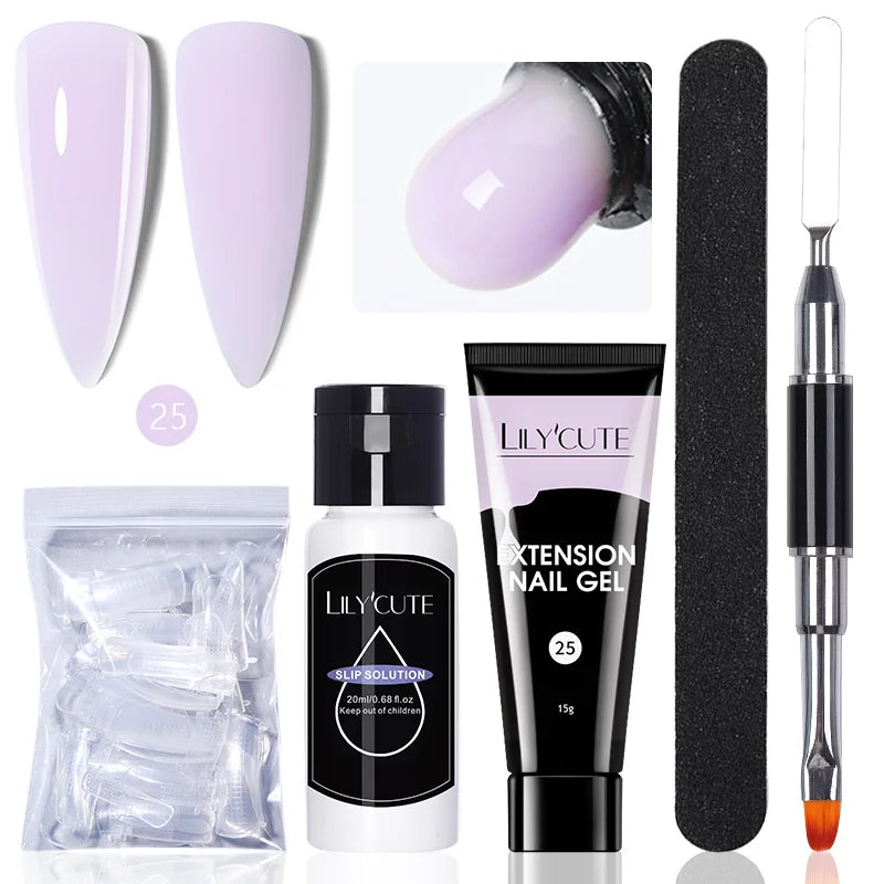 LILYCUTE 15ml Extension Gel Nail Polish Set Quick Nail Prolong With Extend Mold Nail Tips Acrylic Solution Manicure Tools Kit