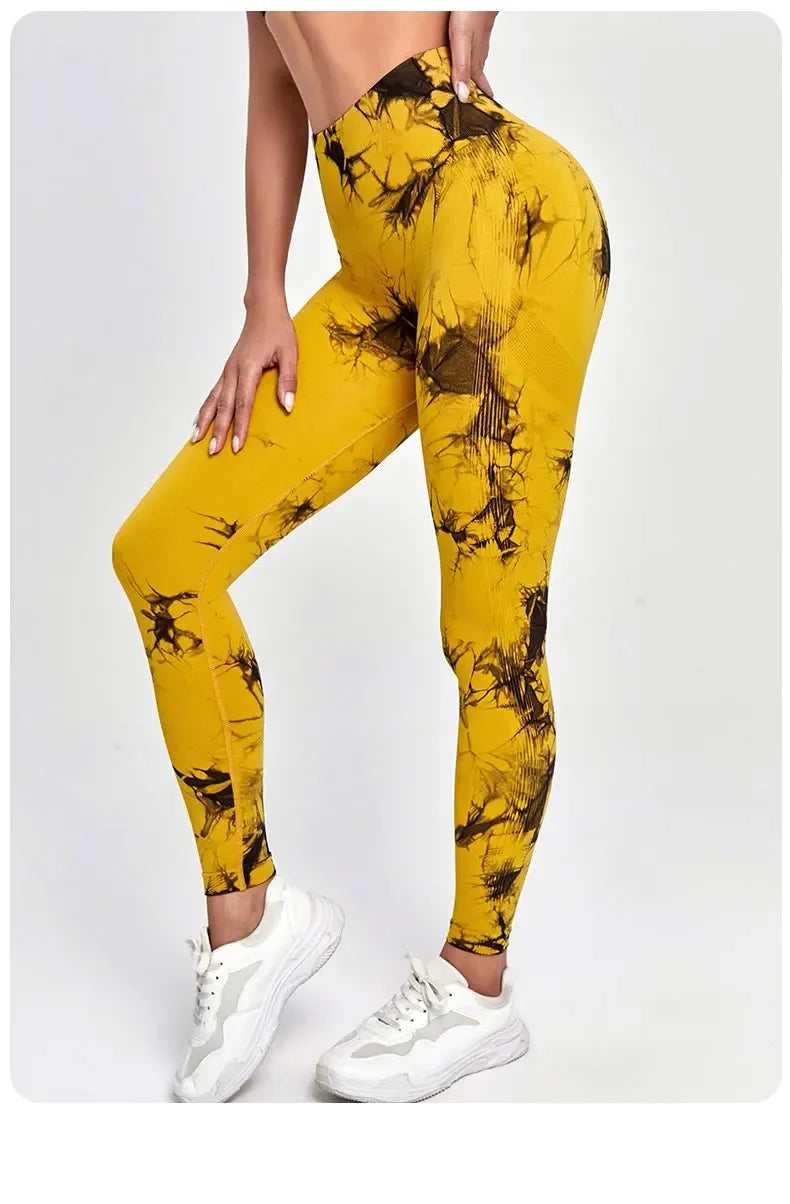 Women's Tie Dye Nine Tenths Leggings High Waist Yoga Pants Soft Stretchy Workout Running Pants Breathable Comfortable