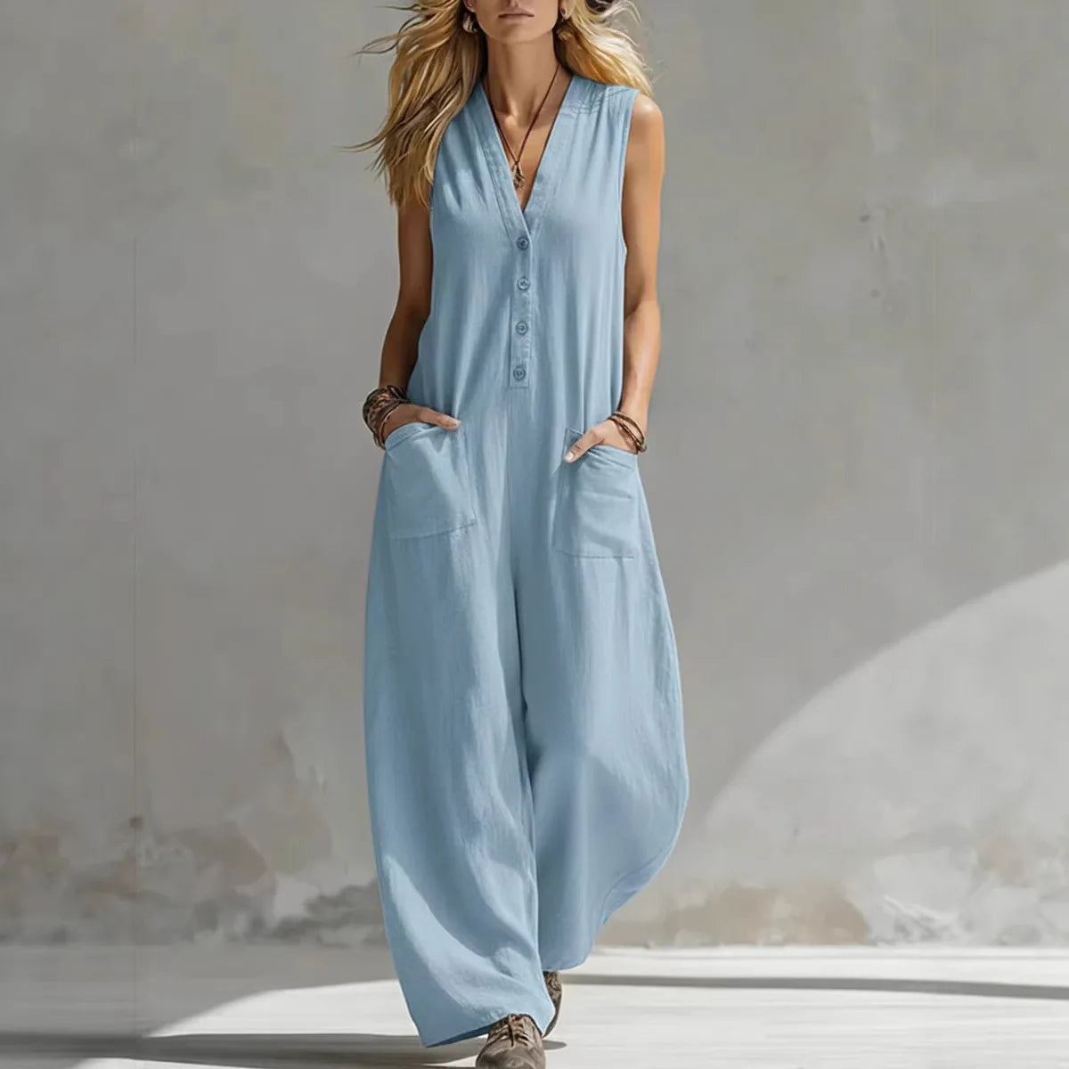 Jumpsuits women 2026 rompers Double-pocket casual linen cotton sleeveless long jumpsuits women's clothing Ürün ana görseli