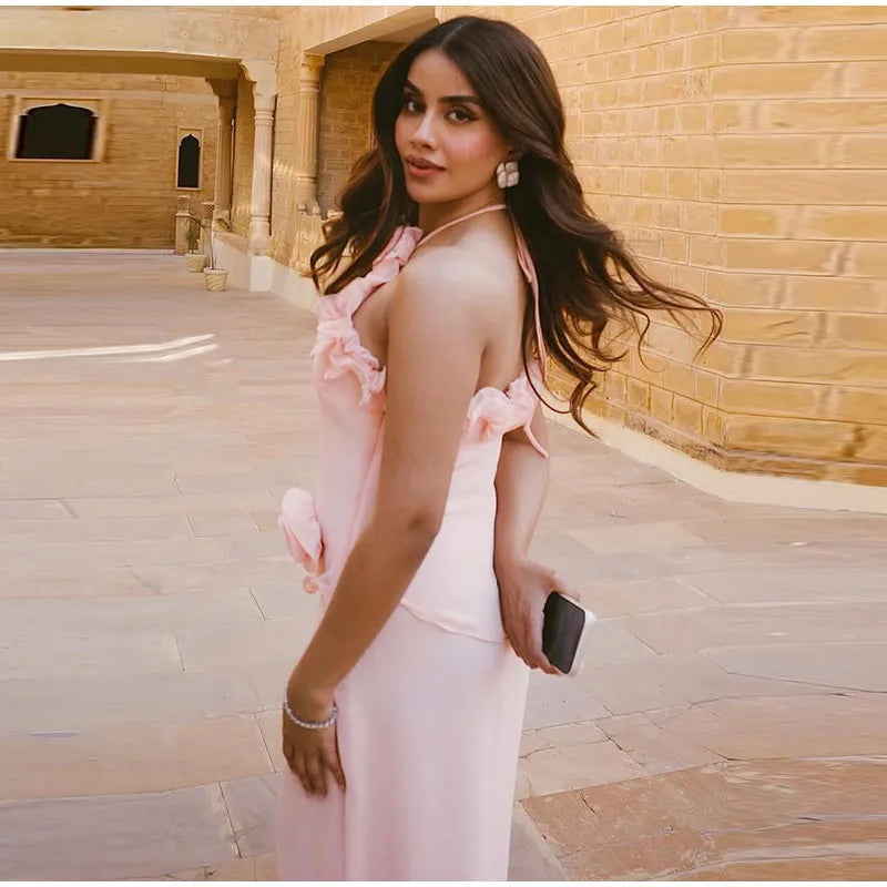 3D Prited Ruffle Women's Maxi Dress Halter Neck Trim Sleeveless Formal Evening Dresses 2026 Summer Wedding Guest Woman Vestidos