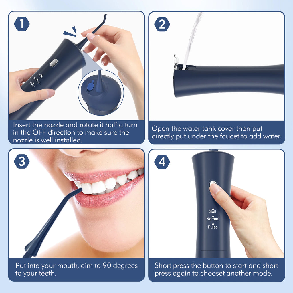 Sejoy Portable Electric Oral Irrigator Dental Water Flosser 6 Jets 3 Modes Rechargeable Smart Dental Water Jet Teeth Cleaner