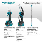 YOFIDRA Brushless Telescoping Pole Electric Chainsaw High Scalable 30MM Pruner Shear Scissor Garden Tool For Makita Battery Pin