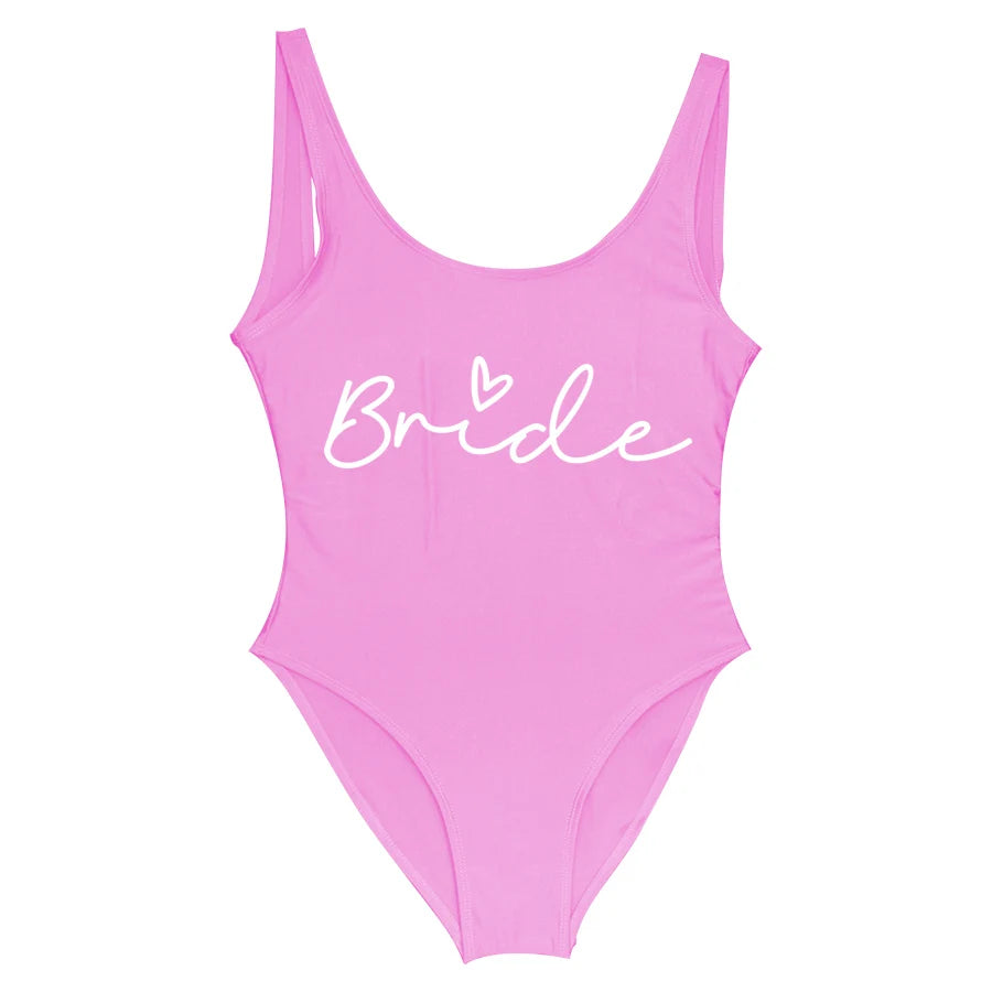 Hen Party Swimsuits One-Piece Team Bride Swimwear Bride To Be Woman Pink Swimwear Bachelorette Beatchwear Bathing Suits Secondary image