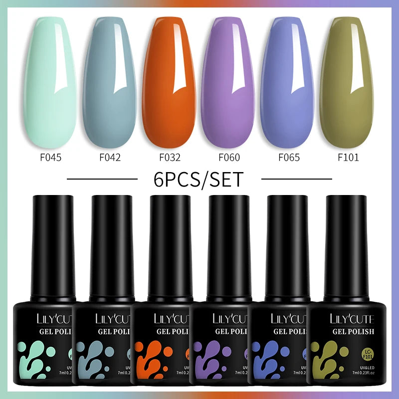 LILYCUTE 6PCS Gel Nail Polish Set Summer Neon Nail Gel Kits For DIY Nail Vernis Semi Permanent UV Lamp Gellak Nail Varnish Set