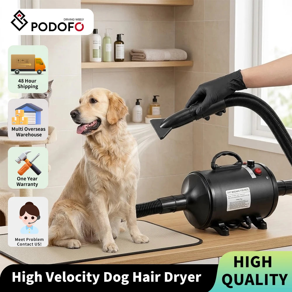 Podofo 5.2HP/ 2800W High Velocity Dog Hair Dryer Adjustable Temperature and Speed Pet Dryers with 4 Nozzles and Comb for Pet Hair Grooming Ürün ana görseli