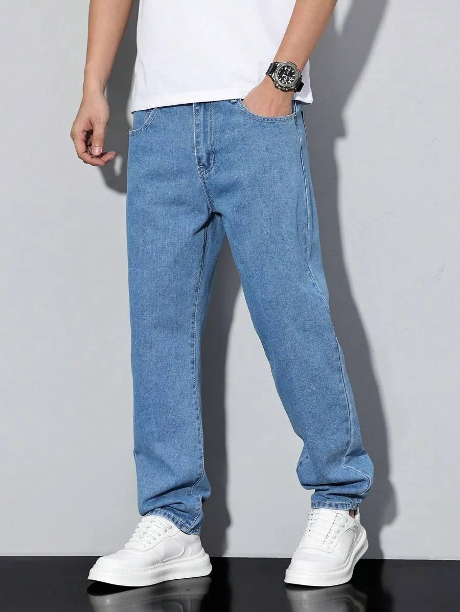 Men's straight-leg skinny jeans, straight and simple design, suitable for daily wear in all seasons Ürün ikincil görseli
