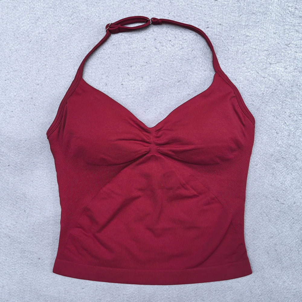 Adjustable Sports Strappy Top Women Backless Gym Top Built in Bra Yoga Clothing Sleeveless Shirts Workout Outfits Tank Top