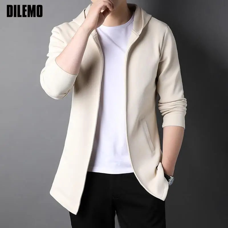 DILEMO Coats High End New Brand Designer Casual Fashion Korean Style Zipper Jackets For Men Solid Color Hooded Men Clothes Ürün ana görseli