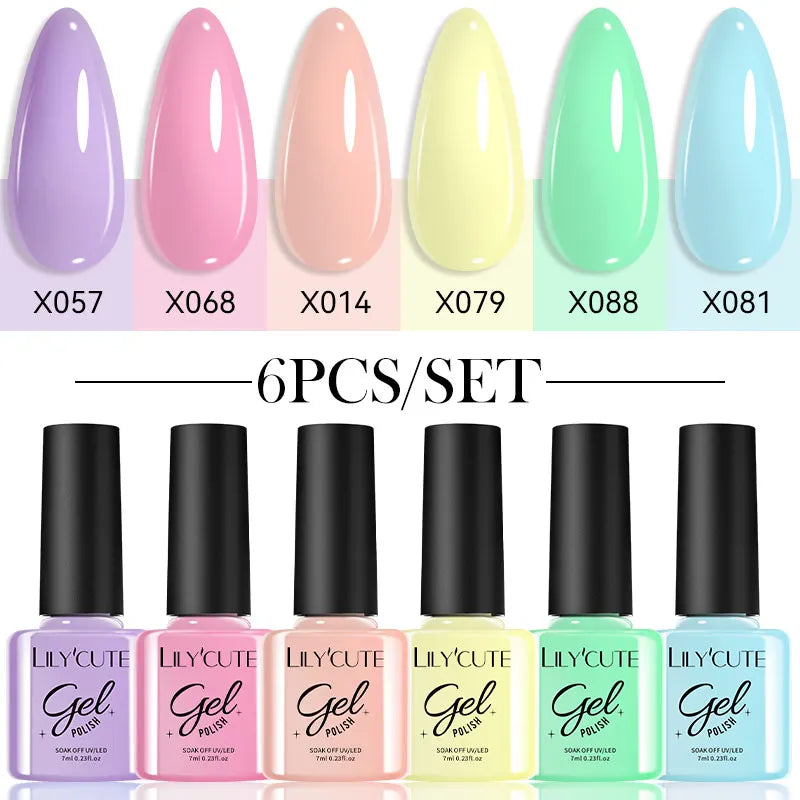 LILYCUTE 6PCS Gel Nail Polish Set Summer Neon Nail Gel Kits For DIY Nail Vernis Semi Permanent UV Lamp Gellak Nail Varnish Set