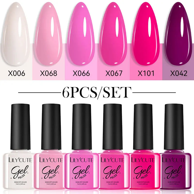 LILYCUTE 6PCS Gel Nail Polish Set Summer Neon Nail Gel Kits For DIY Nail Vernis Semi Permanent UV Lamp Gellak Nail Varnish Set