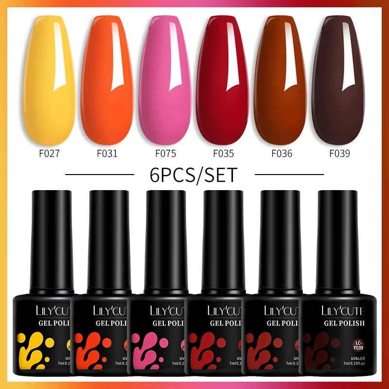 LILYCUTE 6PCS Gel Nail Polish Set Summer Neon Nail Gel Kits For DIY Nail Vernis Semi Permanent UV Lamp Gellak Nail Varnish Set