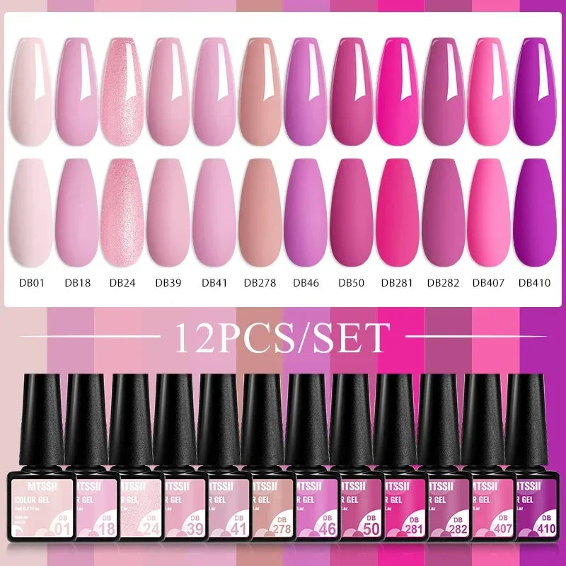 MTSSII 12pcs Gel Nail Polish Set Nude Pink Red Glitter Semi Permanent Soak Off  UV Gel Varnish Manicure Kit Nail Supplies DIY