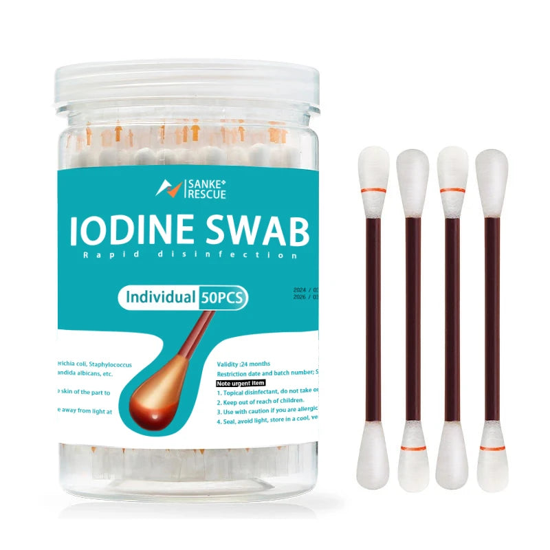 50PCS/Lot Medical Alcohol Disposable Emergency Cotton Stick Iodine Disinfected Swab First Aid kit home for Children Adults Baby Ürün ana görseli