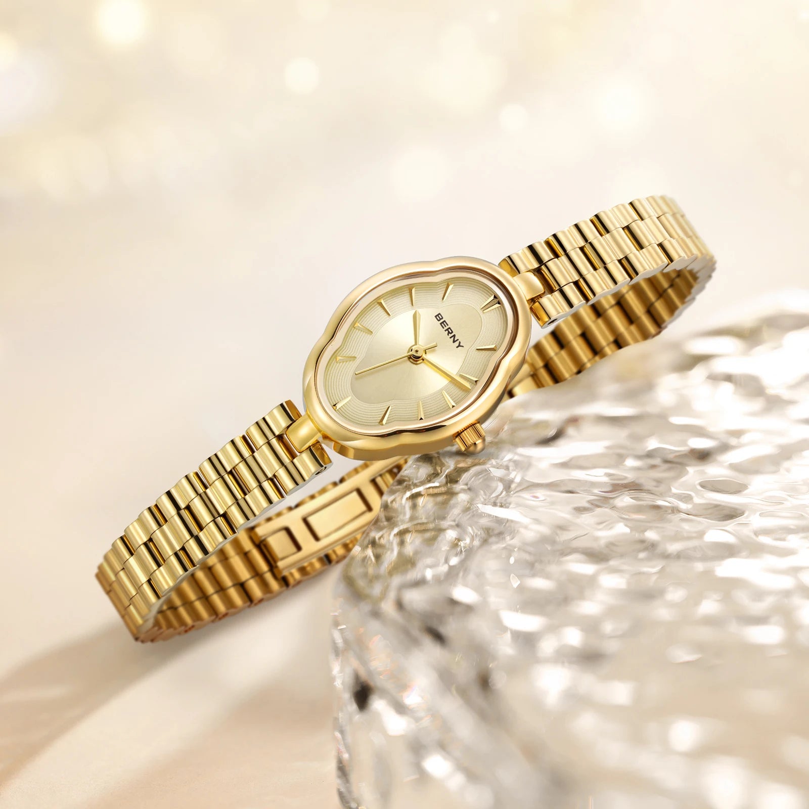 BERNY Gold Watch for Women Ladies Wristwatch Gold Quartz Jewelry Bracelet Set Minimalist Watch Multicolor Small Ladies Watches