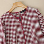 ZANZEA Women Summer Plaid Patchwork Blouse 3/4 Flare Sleeve Cut Out Tops Casual Loose Shirt Retro Chemise Female Work Blusas