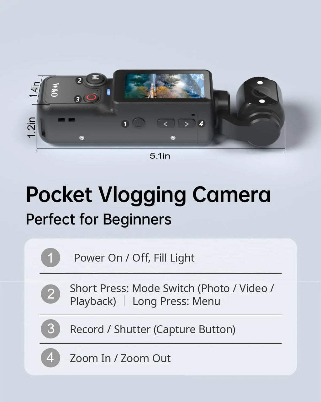 4K HD Video Recording Camera with 1.9" CMOS, USB Rechargeable, 180° Rotating Action Camcorder for Vlogging, Live Streaming