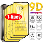 1-5PCS 9D Full Cover Tempered Glass For iPhone 17 16 15 11 12 13 14 Pro Max 16E Screen Protector For iPhone 13 Mini XR X XS Max