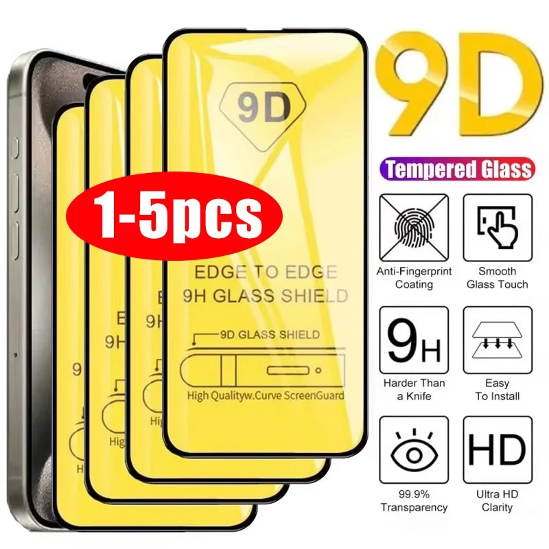 1-5PCS 9D Full Cover Tempered Glass For iPhone 17 16 15 11 12 13 14 Pro Max 16E Screen Protector For iPhone 13 Mini XR X XS Max Main image