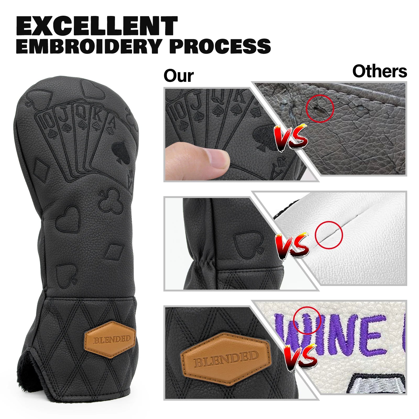 Black Lucky Poker Design  High Quality Headcovers Embroidery Golf Club Driver Head Fariway Wood  Hybrid Head Covers 3 Wood Headc