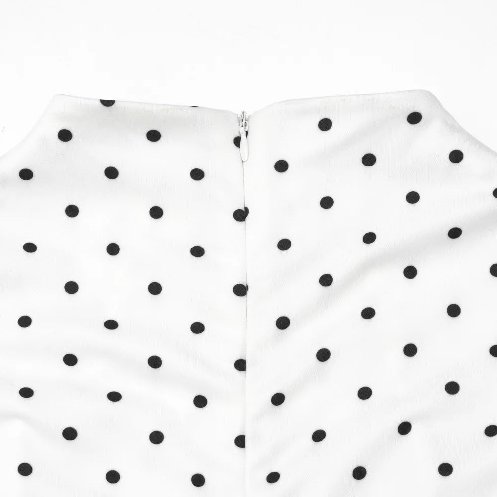 Talenza White Polka Dot Long Dress Summer Sexy High-Waisted Vintage Print Sleeveless Dress Casual Party Vacation New Women Dress