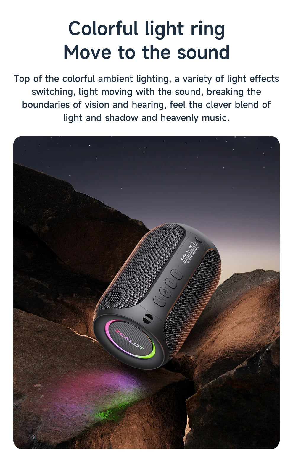 ZEALOT-S32PRO Portable Bluetooth 5.2 Speaker Outdoor Waterproof Wireless TWS Mini Column Box Speaker Outdoor TF Card Boom Box