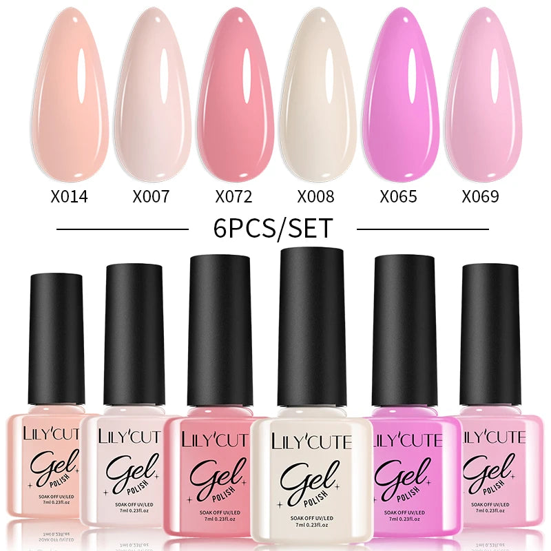 LILYCUTE 6PCS Gel Nail Polish Set Summer Neon Nail Gel Kits For DIY Nail Vernis Semi Permanent UV Lamp Gellak Nail Varnish Set