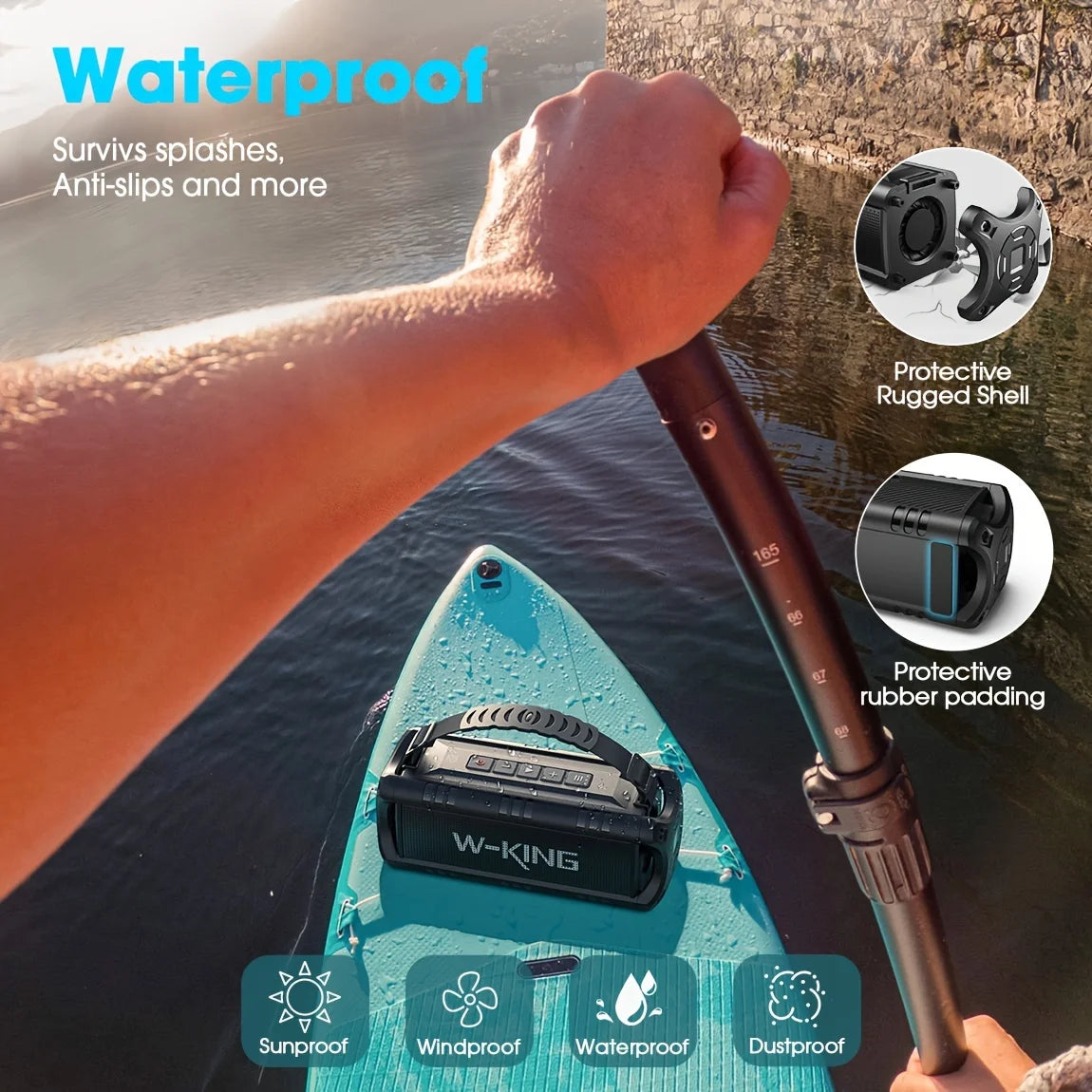 W-KING Bluetooth Speaker, 30W Portable Wireless Loud Speakers, IPX6 Waterproof Outdoor Speaker, 24H Playtime, EQ, AUX, TF Card