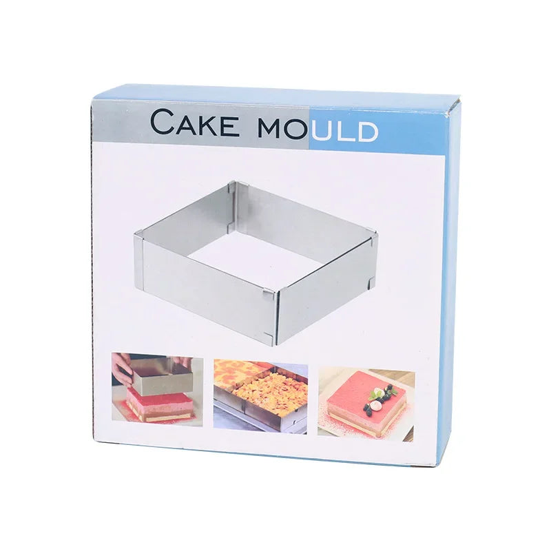 1pc large stainless steel adjustable telescopic active long square mousse ring cake baking mold