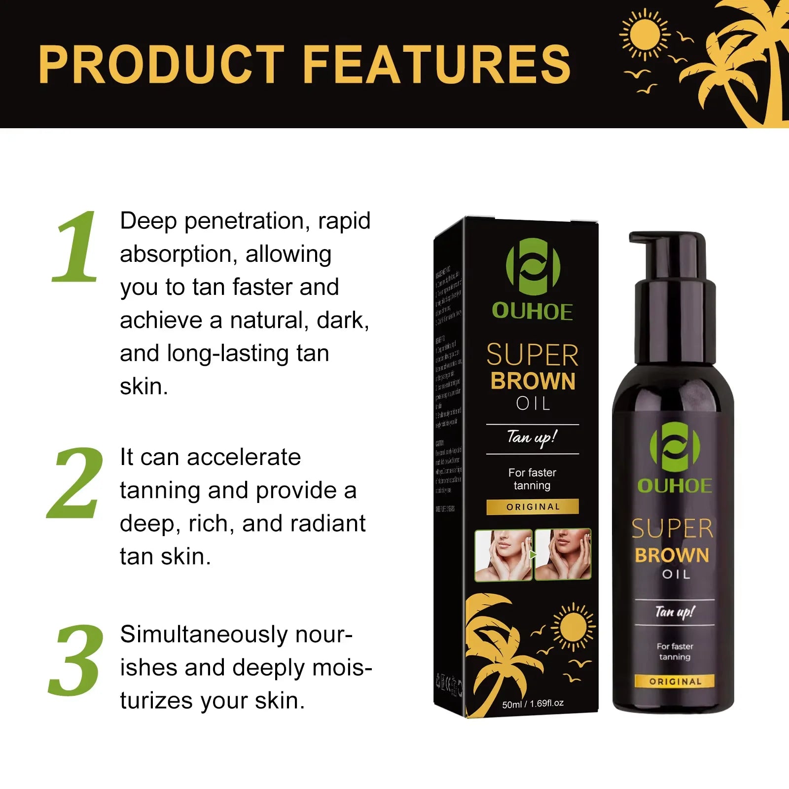 Tanning Oil Build Bronze Face Body Tone Enhance Post Sun Bronzing Solarium Lock Moisturizing Softness Darker Solar Tanning Oil