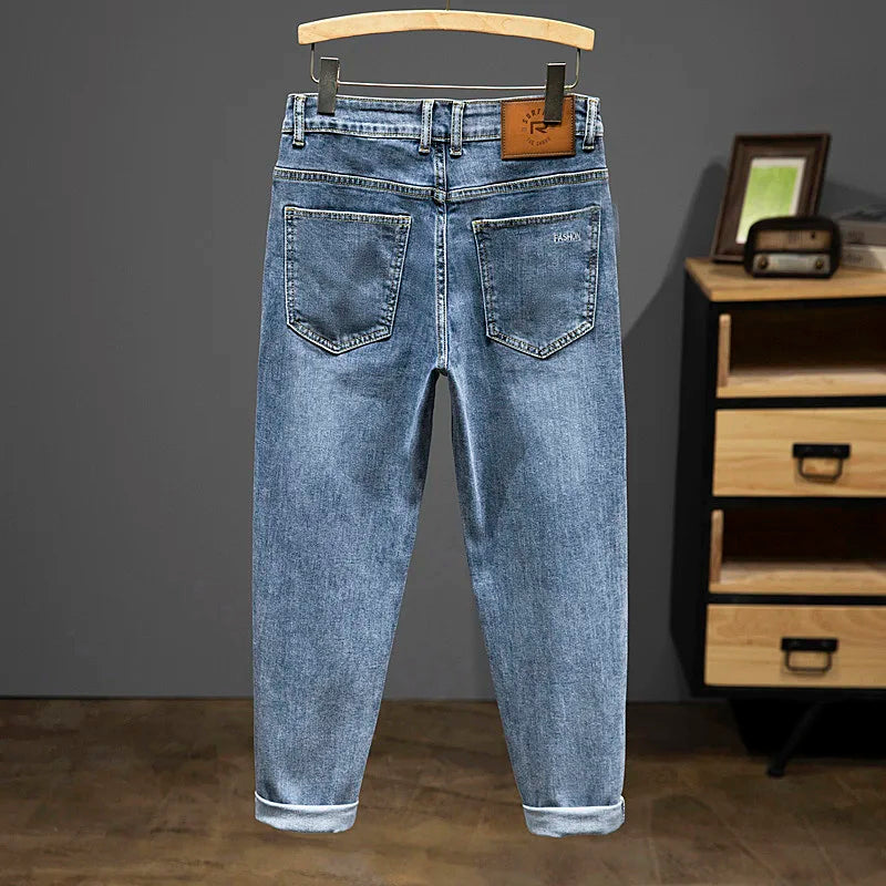 Nine-Point Pants Men's 2025 New Spring Autumn Fashion Casual Denim Trousers Cotton Slim Jeans  Blue Male Clothing Brand Clothing Ürün ikincil görseli